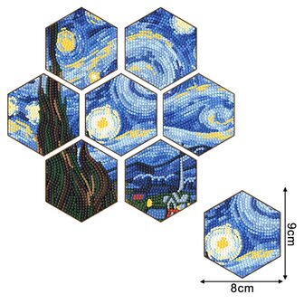 Diamond Painting Onderzetters Vincent van Gogh Sterrennacht (7 stuks)