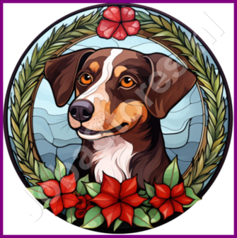 Diamond Painting Glas in lood Kerst Hond