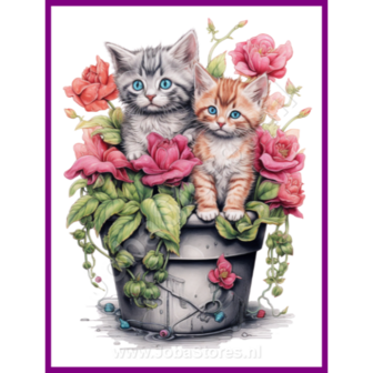 Diamond Painting Kitten in plantenpot