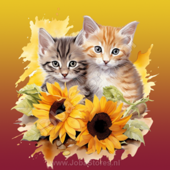 Diamond Painting Kittens met zonnebloemen