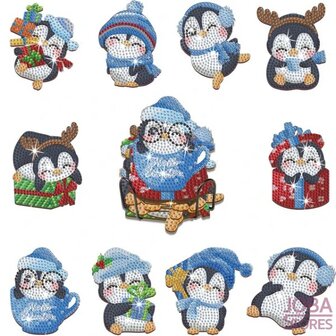 Diamond Painting Onderzetters 12 - Pinguins (10 stuks)