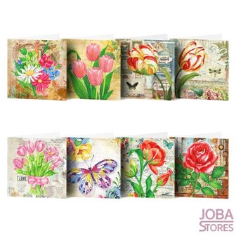 Diamond Painting Wenskaarten Set Bloemen 01 (8 kaarten)