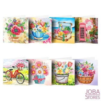 Diamond Painting Wenskaarten Set Bloemen 02 (8 kaarten)