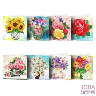 Diamond Painting Wenskaarten Set Bloemen 03 (8 kaarten)