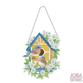 Diamond Painting Hangend Ornament Vogeltjes met vogelhuis 02 (28cm)