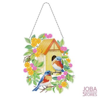 Diamond Painting Hangend Ornament Vogeltjes met vogelhuis 03 (25cm)