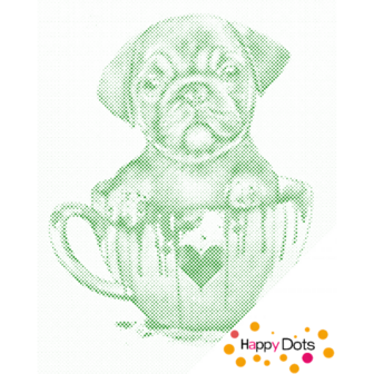 HappyDots DOT Painting Puppy in kopje 40x50cm - Stippelschilderij Groen