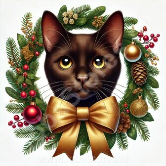 Diamond Painting Kerst Krans - Bruine kat