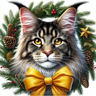 Diamond Painting Kerst Krans - Maine Coon