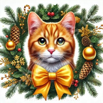 Diamond Painting Kerst Krans - Tabby kat