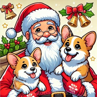 Diamond Painting Kerstman met Corgi