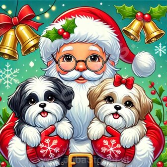 Diamond Painting Kerstman met Shih Tzu