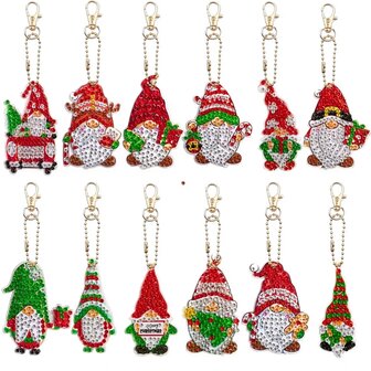 Diamond Painting Sleutelhanger set Kerst AA1215 (12 stuks)