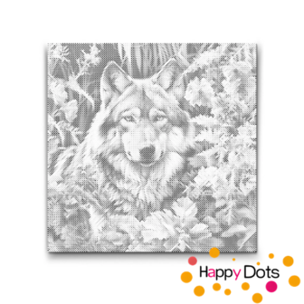 HappyDots DOT Painting Wolf tussen bloemen - Stippelschilderij 50x50cm