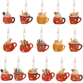 Diamond Painting Sleutelhanger set Koffie (16 stuks)