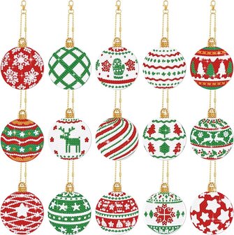 Diamond Painting Sleutelhanger set Kerst YSK164 (15 stuks)