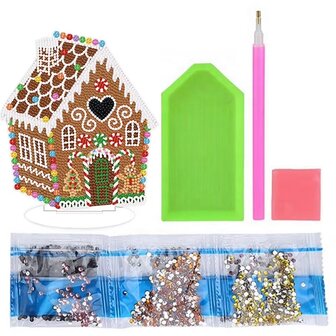 Diamond Painting Staand Kerst Ornament Gingerbread huisje (20cm)