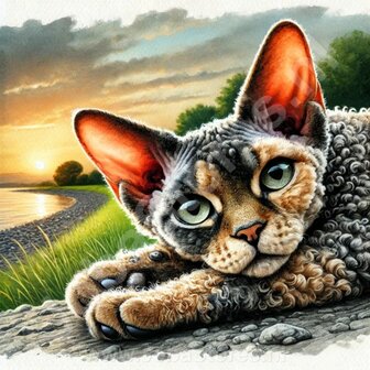 Diamond Painting Liggende kat - Devon Rex