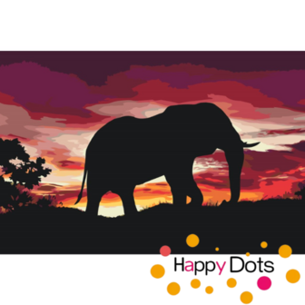 Schilderen op nummer Olifant bij zonsondergang 40x60cm (HappyDots)