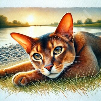 Diamond Painting Liggende kat Abessijn