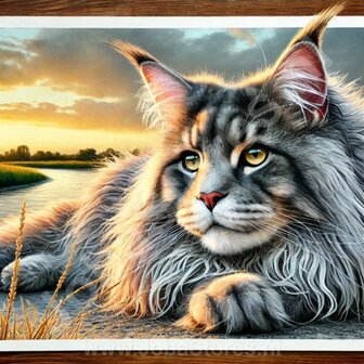 Diamond Painting Liggende kat Maine Coon