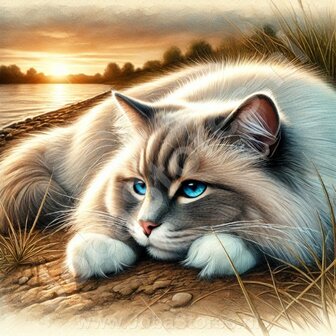 Diamond Painting Liggende kat Ragdoll