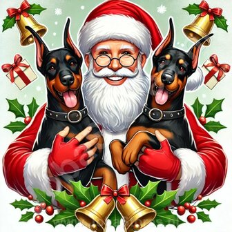 Diamond Painting Kerstman met Doberman