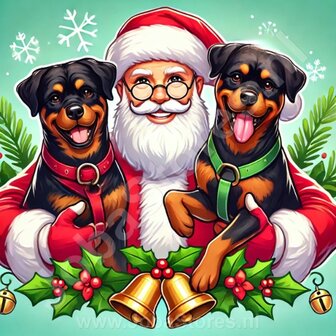 Diamond Painting Kerstman met Rottweiler