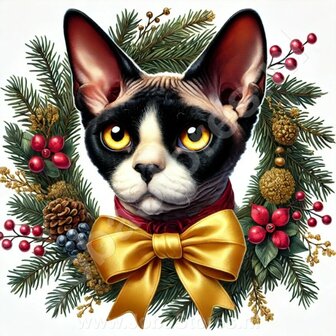 Diamond Painting Kerst Krans kat - Devon Rex