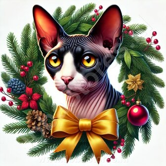 Diamond Painting Kerst Krans Kat - Sphynx