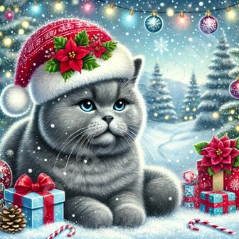 Diamond Painting Kerst Kat - Brits Korthaar