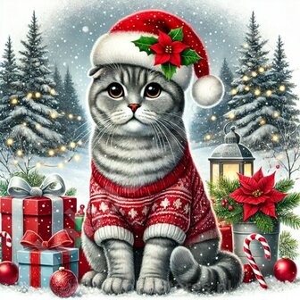 Diamond Painting Kerst Kat - Scottish Fold