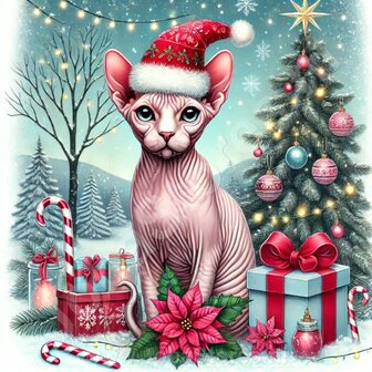 Diamond Painting Kerst Kat - Sphynx