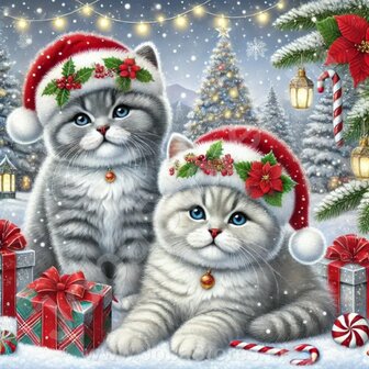 Diamond Painting Kerst Katten - Brits Korthaar