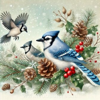 Diamond Painting Kerst vogel - Blauwe Gaai