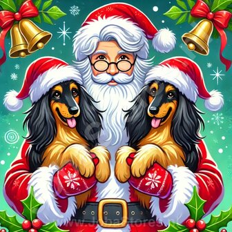 Diamond Painting Kerstman met honden - Afghaanse windhond