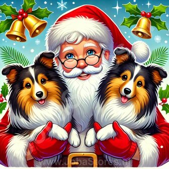 Diamond Painting Kerstman met honden - Shetlie