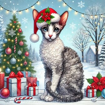 Diamond Painting Kerst kat - Devon Rex