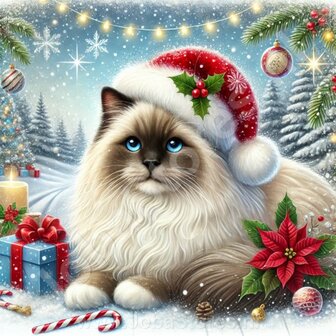 Diamond Painting Kerst kat - Heilige Birmaan