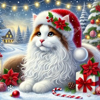 Diamond Painting Kerst kat - Turkse Van