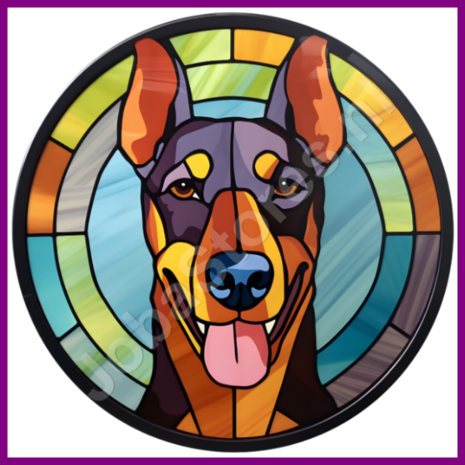 Diamond Painting Glas in lood Hond - Dobermann