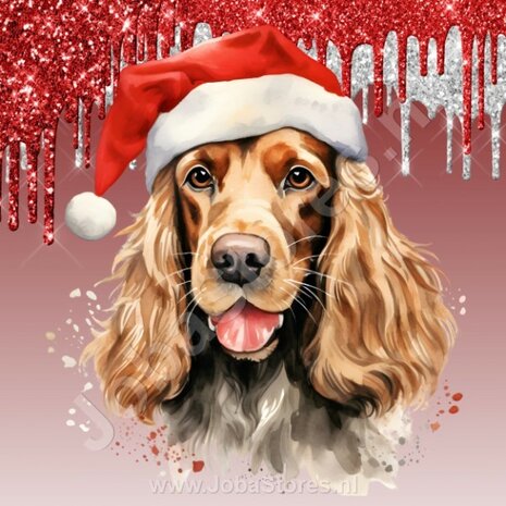 Diamond Painting Cocker Spaniel met Kerstmuts