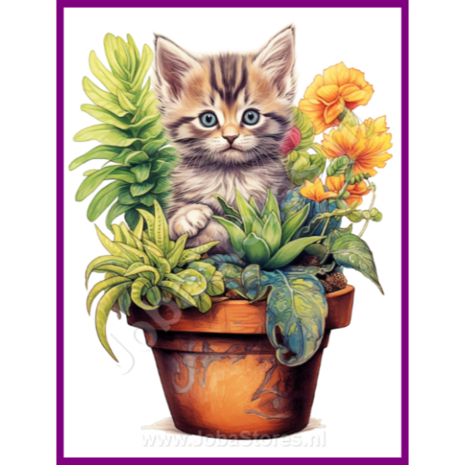 Diamond Painting Kitten in plantenpot