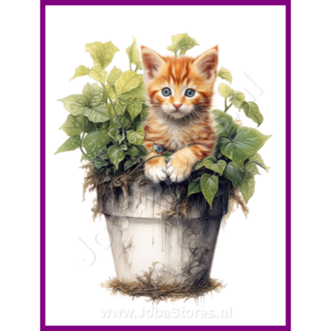 Diamond Painting Kitten in plantenpot