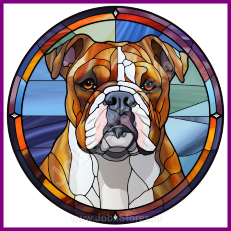 Diamond Painting Glas in lood Hond - Amerikaanse Bulldog