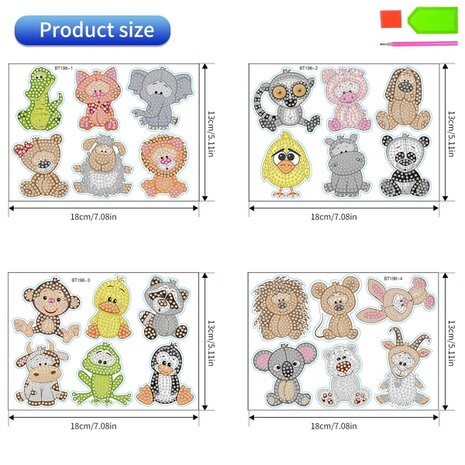 Diamond Painting Sticker Set Dieren (25 stuks)