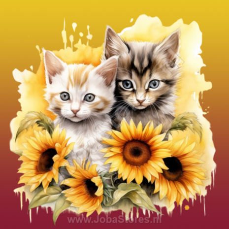 Diamond Painting Kittens met zonnebloemen