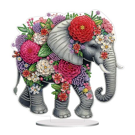 Diamond Painting Staand ornament Olifant met bloemen