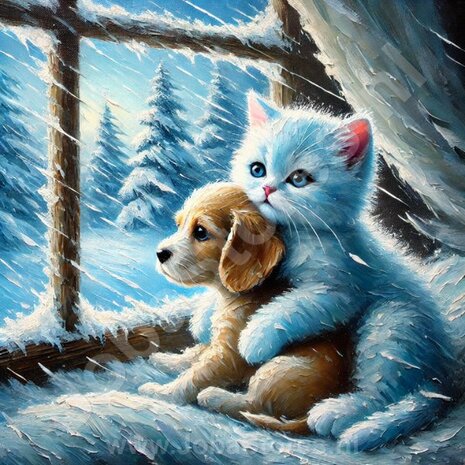 Diamond Painting Kitten en puppy