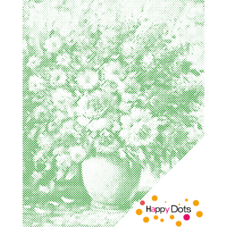 HappyDots DOT Painting Vaas met bloemen 40x50cm - Stippelschilderij Groen